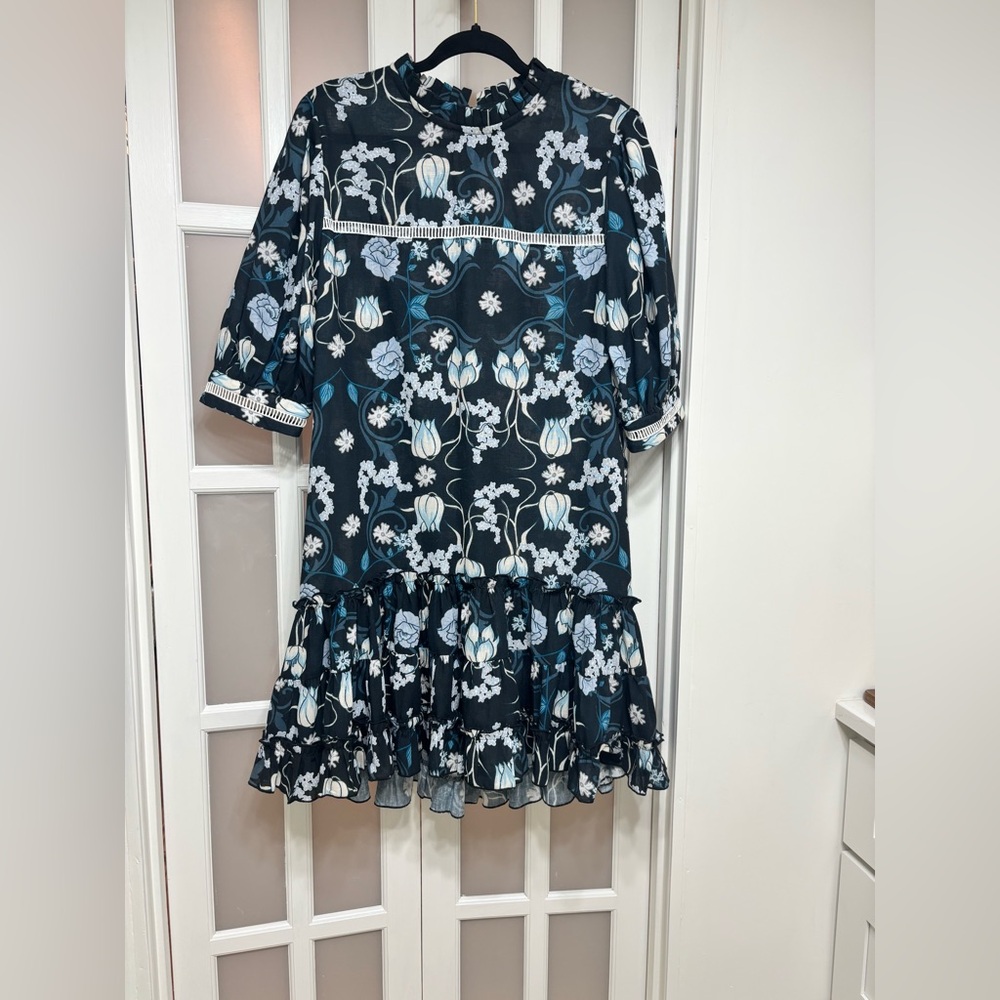 Kleid For Her Blue Floral Ruffle Hem Dress Size Large Springcore Garden Party